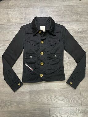 Vintage Y2K Diesel Industry Black Moto Utility Jacket Gold Buttons Size XS